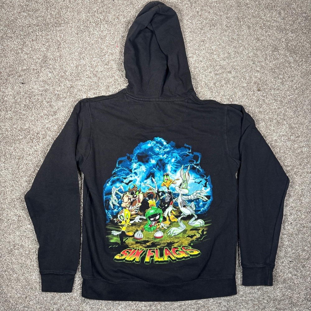 Six Flags Looney Tunes Black Halloween Zombie Hoodie Men's Size Small‎